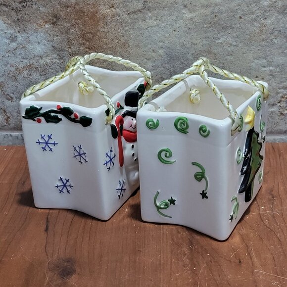 Ceramic Christmas Tree Snowman Gift Candy Bag Lot of 2 - Picture 7 of 12